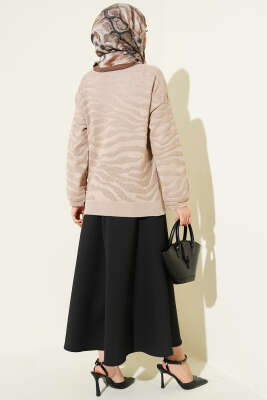 Zebra Desen Triko Kazak Bej - Triko Kazak