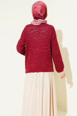 Zebra Desen Triko Kazak Bordo - Triko Kazak