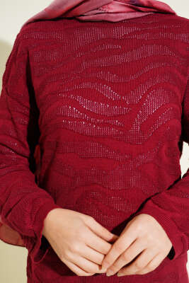 Zebra Desen Triko Kazak Bordo - Triko Kazak