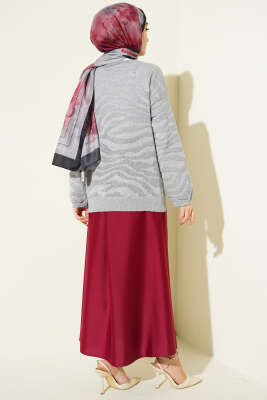 Zebra Desen Triko Kazak Gri - Triko Kazak