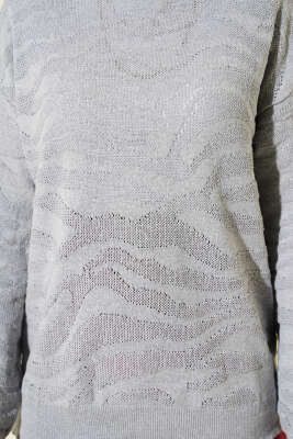 Zebra Desen Triko Kazak Gri - Triko Kazak