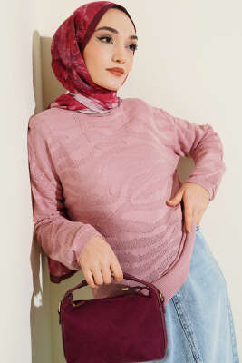 Zebra Desen Triko Kazak Gül Kurusu - RAFİMİX