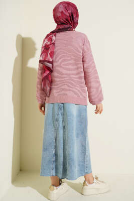 Zebra Desen Triko Kazak Gül Kurusu - Triko Kazak