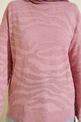 Zebra Desen Triko Kazak Gül Kurusu - Triko Kazak