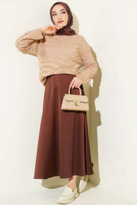 Zebra Desen Triko Kazak Latte - Triko Kazak