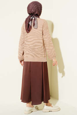 Zebra Desen Triko Kazak Latte - Triko Kazak