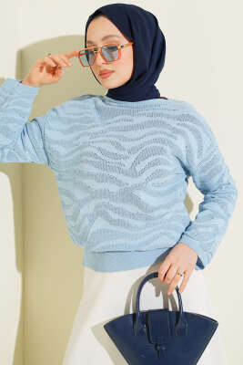 Zebra Desen Triko Kazak Mavi - RAFİMİX