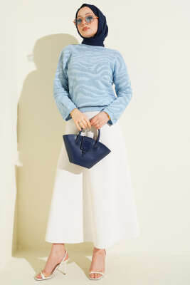 Zebra Desen Triko Kazak Mavi - Triko Kazak