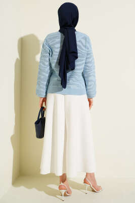 Zebra Desen Triko Kazak Mavi - Triko Kazak