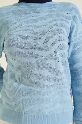 Zebra Desen Triko Kazak Mavi - Triko Kazak