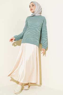 Zebra Desen Triko Kazak Mint - Triko Kazak