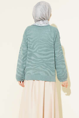 Zebra Desen Triko Kazak Mint - Triko Kazak