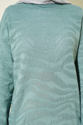 Zebra Desen Triko Kazak Mint - Triko Kazak