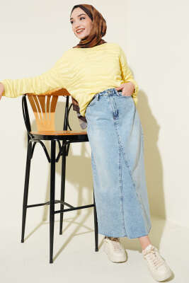 Zebra Desen Triko Kazak Sarı - Triko Kazak