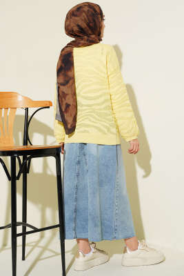 Zebra Desen Triko Kazak Sarı - Triko Kazak