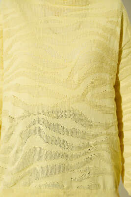 Zebra Desen Triko Kazak Sarı - Triko Kazak