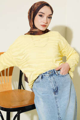 Zebra Desen Triko Kazak Sarı - RAFİMİX