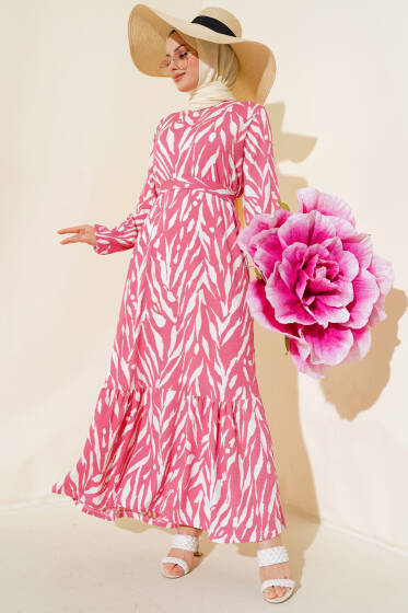 Zebra Desenli Bürümcük Elbise Gül Kurusu - Elbise