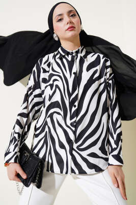 Zebra Desenli Gömlek Siyah 