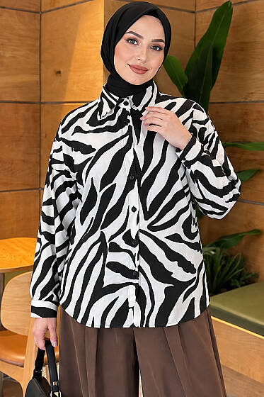Zebra Desenli Gömlek Siyah - Gömlek