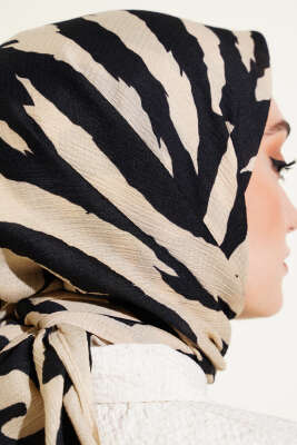 Zebra Desenli Mio Eşarp Bej - Başörtüsü