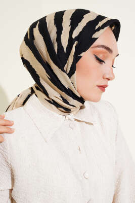 Zebra Desenli Mio Eşarp Bej - Başörtüsü