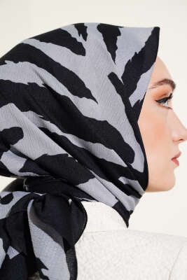 Zebra Desenli Mio Eşarp Gri - Başörtüsü