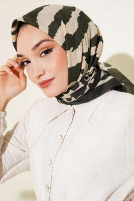 Zebra Desenli Mio Eşarp Haki 