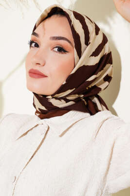 Zebra Desenli Mio Eşarp Kahve 