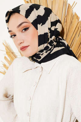 Zebra Desenli Mio Eşarp Siyah - Başörtüsü