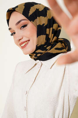 Zebra Desenli Mio Eşarp Siyah Camel 