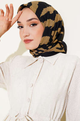 Zebra Desenli Mio Eşarp Siyah Camel - Başörtüsü
