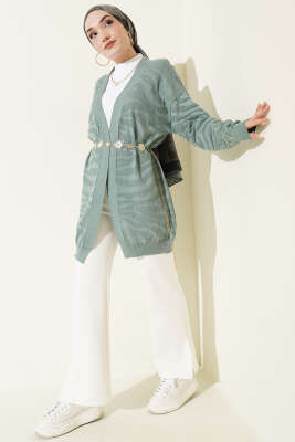 Zebra Desenli Triko Hırka Çağla Yeşili - Hırka