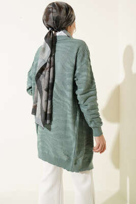 Zebra Desenli Triko Hırka Çağla Yeşili - Hırka