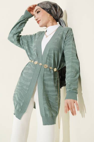 Zebra Desenli Triko Hırka Çağla Yeşili - Yılın Fırsatı