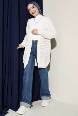 Zebra Desenli Triko Hırka Ekru - Hırka