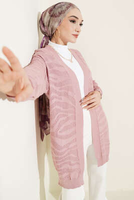 Zebra Desenli Triko Hırka Gül Kurusu - RAFİMİX