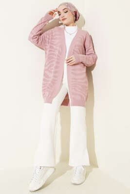 Zebra Desenli Triko Hırka Gül Kurusu - Hırka