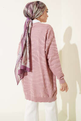 Zebra Desenli Triko Hırka Gül Kurusu - Hırka