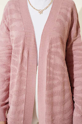 Zebra Desenli Triko Hırka Gül Kurusu - Hırka