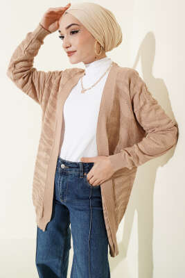 Zebra Desenli Triko Hırka Latte - RAFİMİX