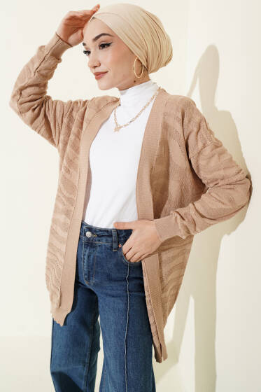 Zebra Desenli Triko Hırka Latte - Hırka