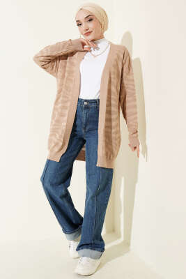 Zebra Desenli Triko Hırka Latte - Hırka