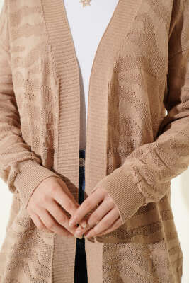 Zebra Desenli Triko Hırka Latte - Hırka