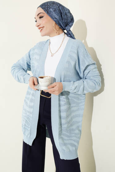 Zebra Desenli Triko Hırka Mavi - Hırka