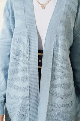 Zebra Desenli Triko Hırka Mavi - Hırka