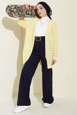 Zebra Desenli Triko Hırka Sarı - Hırka