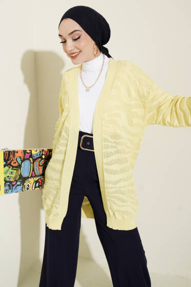 Zebra Desenli Triko Hırka Sarı - Yılın Fırsatı