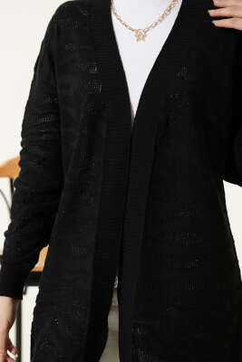 Zebra Desenli Triko Hırka Siyah - Hırka