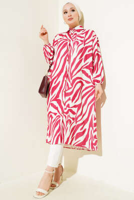Zebra Desenli Uzun Gömlek Bordo - 300-500 TL Ürünler